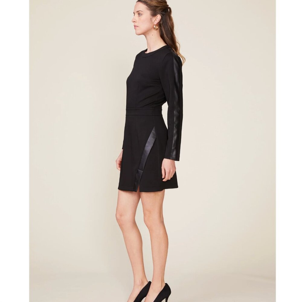 Chic Black Long Sleeve Dress with Faux Leather Accents